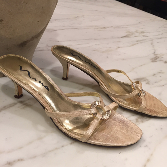 COPY - Pretty Nina Metallic Beige Kitten Heel, 7M - Picture 1 of 5